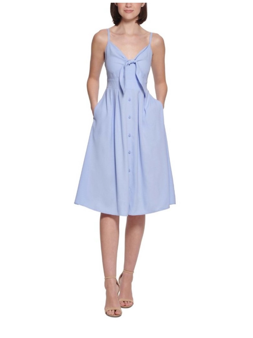 NWT Kensie Periwinkle Blue Tie-Front Button-Down Midi Dress Size 8